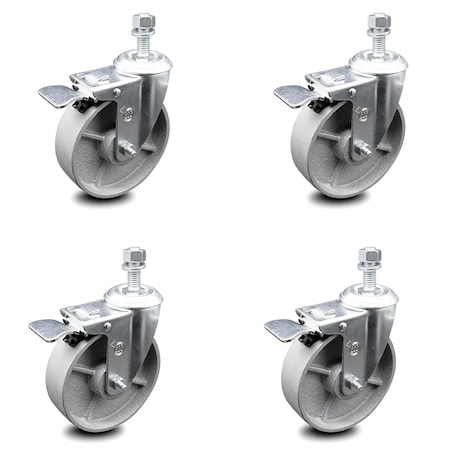 5 Inch Semi Steel Swivel ½ Inch Stem Caster Set With Total Lock Brake SCC